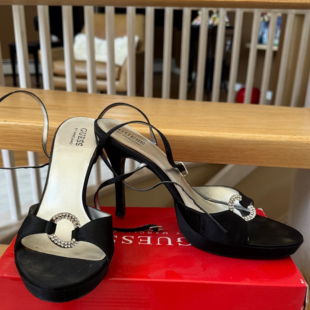 Guess Black Rhinestone Embellished Heels 10